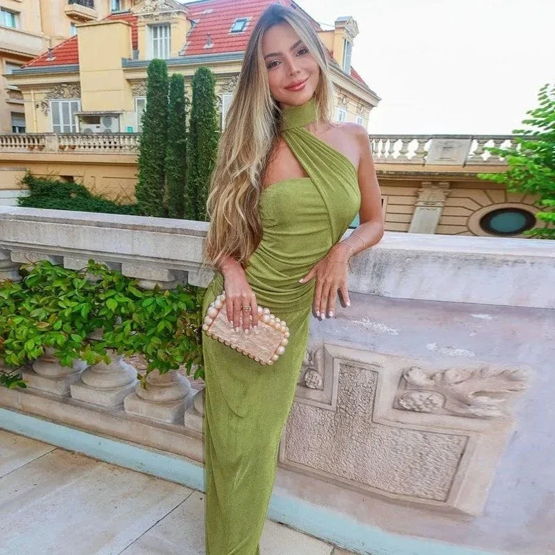 Robe de soirée longue col asymétrique