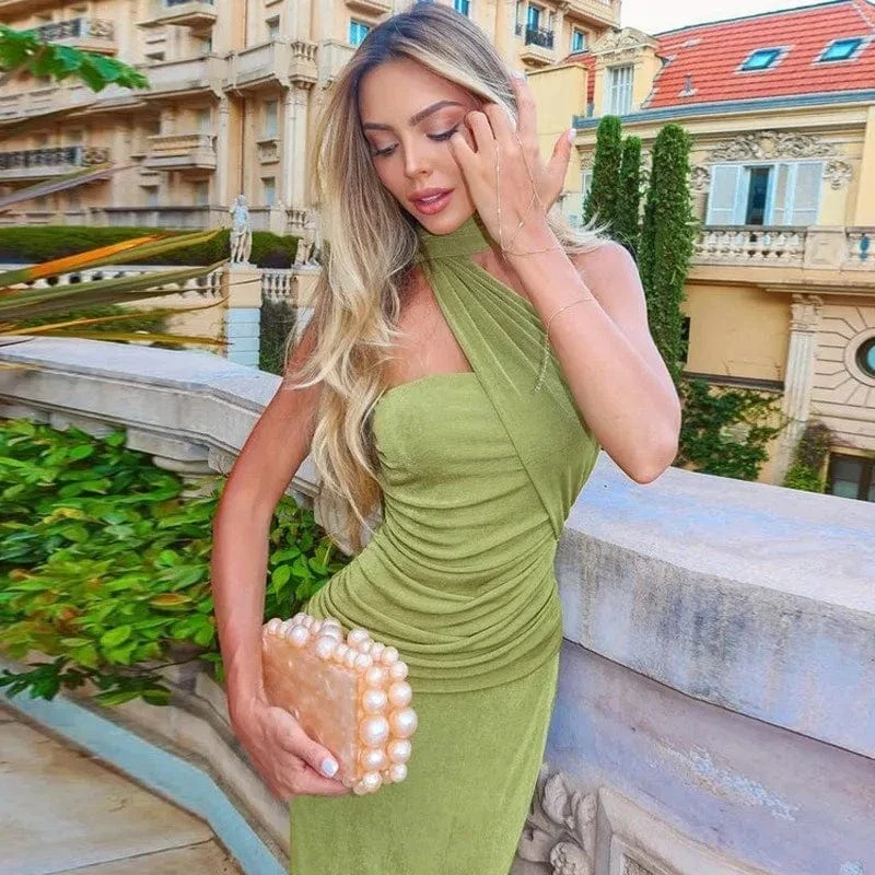 Robe de soirée longue col asymétrique