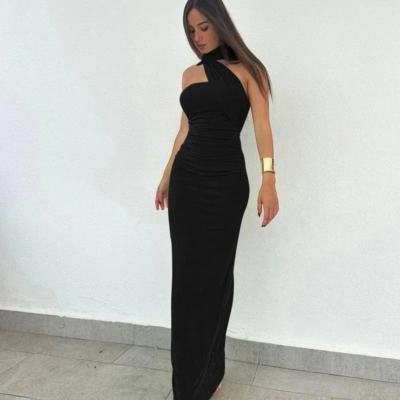Robe de soirée longue col asymétrique