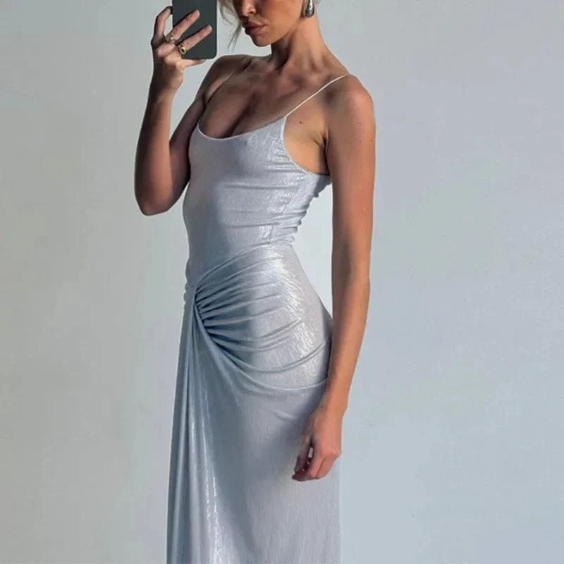 Robe de soirée argentée moulante longue