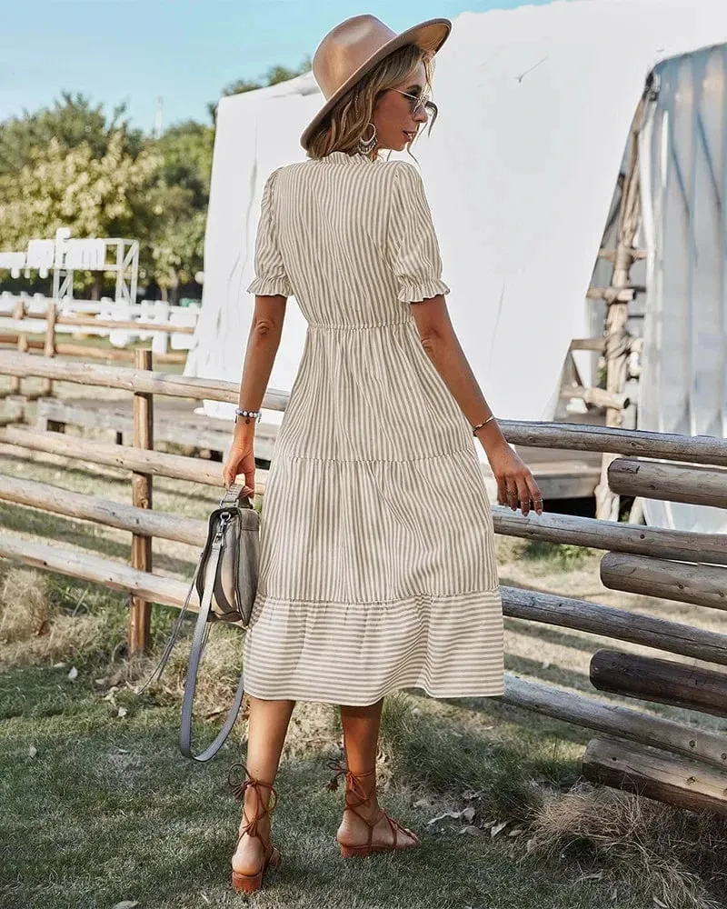 Robe été champêtre à rayures