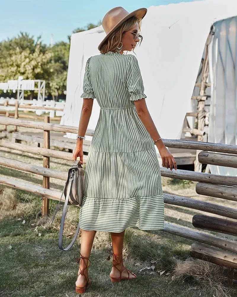 Robe été champêtre à rayures