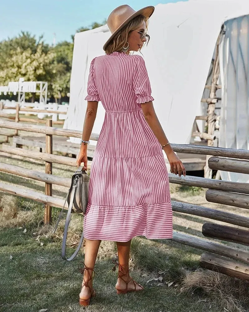 Robe été champêtre à rayures