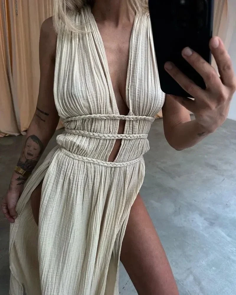 Robe de plage bohème fendue longue