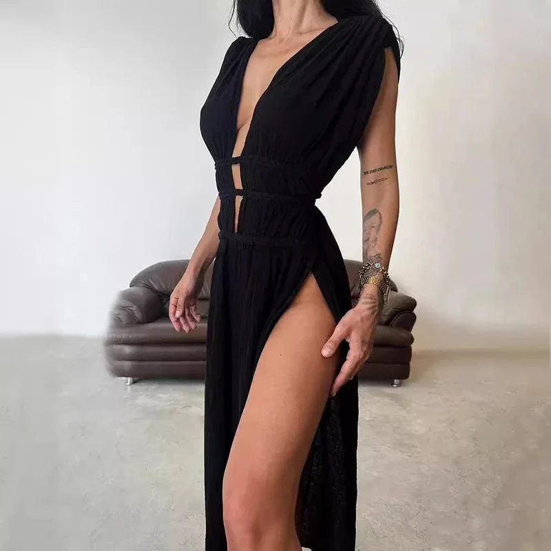 Robe de plage bohème fendue longue