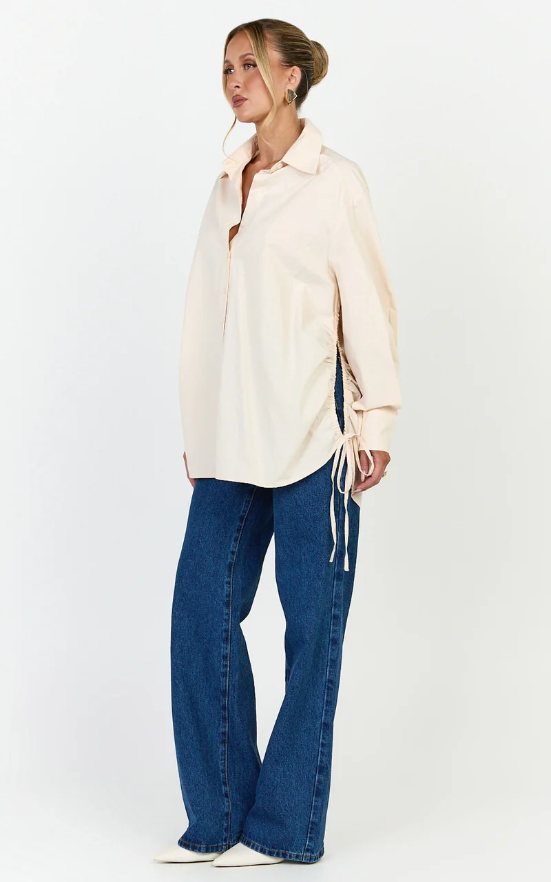 Kalpena Shirt - Ruched Side Oversized Shirt in Neutral