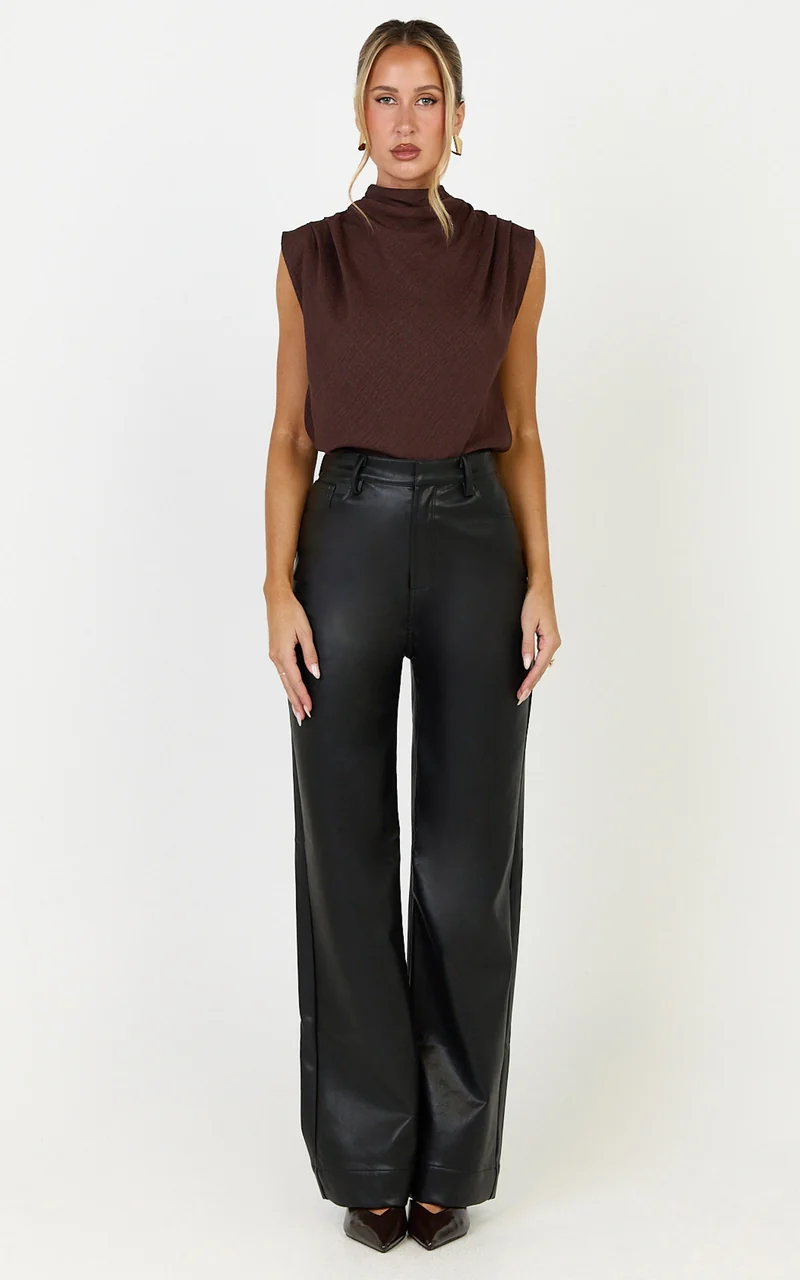 Arianae Top - High Neck Top in Brown