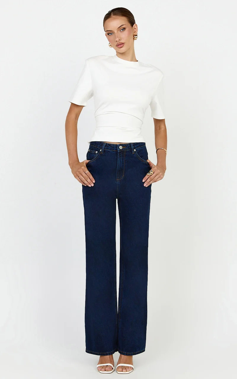 Cole Jeans - High Waist Relaxed Wide Leg Recycled Denim Jeans in Dark Blue