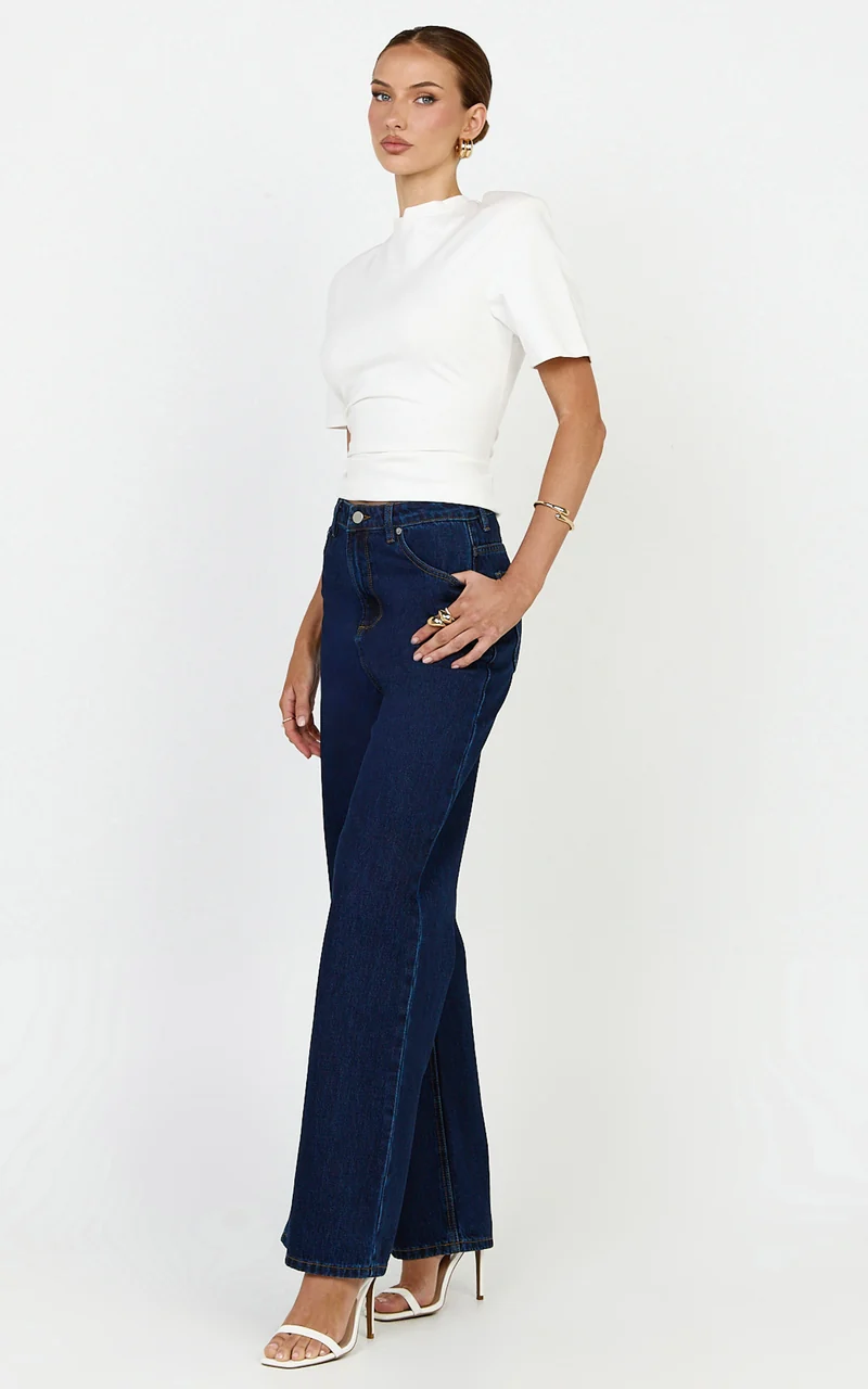 Cole Jeans - High Waist Relaxed Wide Leg Recycled Denim Jeans in Dark Blue