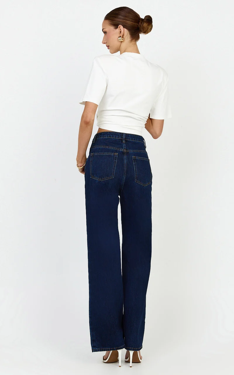 Cole Jeans - High Waist Relaxed Wide Leg Recycled Denim Jeans in Dark Blue