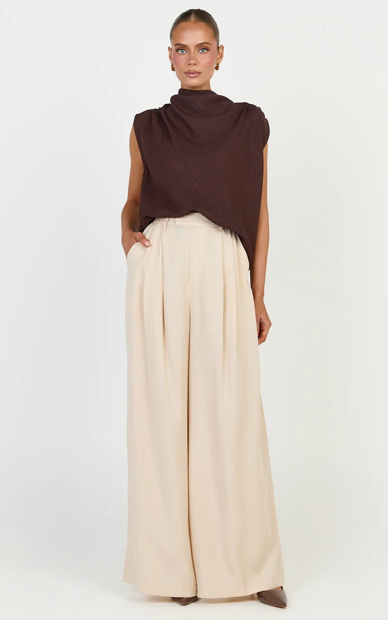 Clarke Pants - High Waist Wide Leg Pants in Neutral