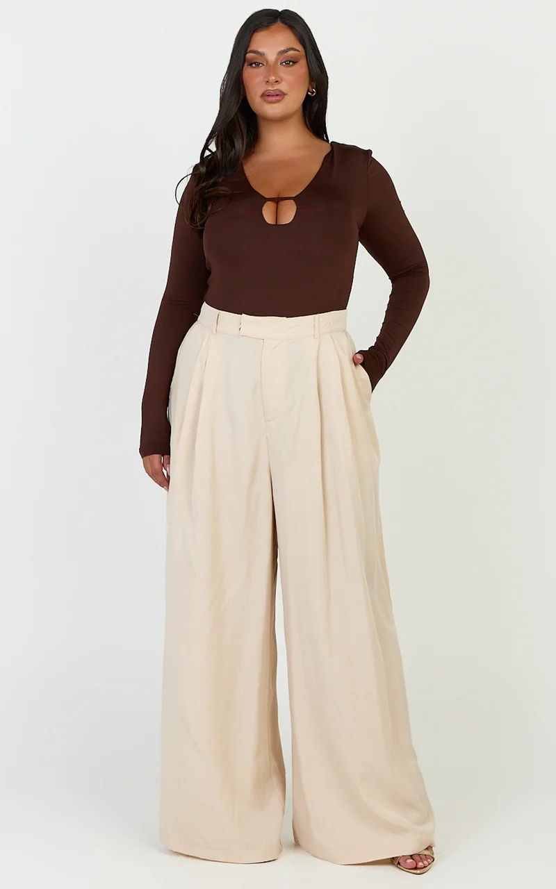 Clarke Pants - High Waist Wide Leg Pants in Neutral