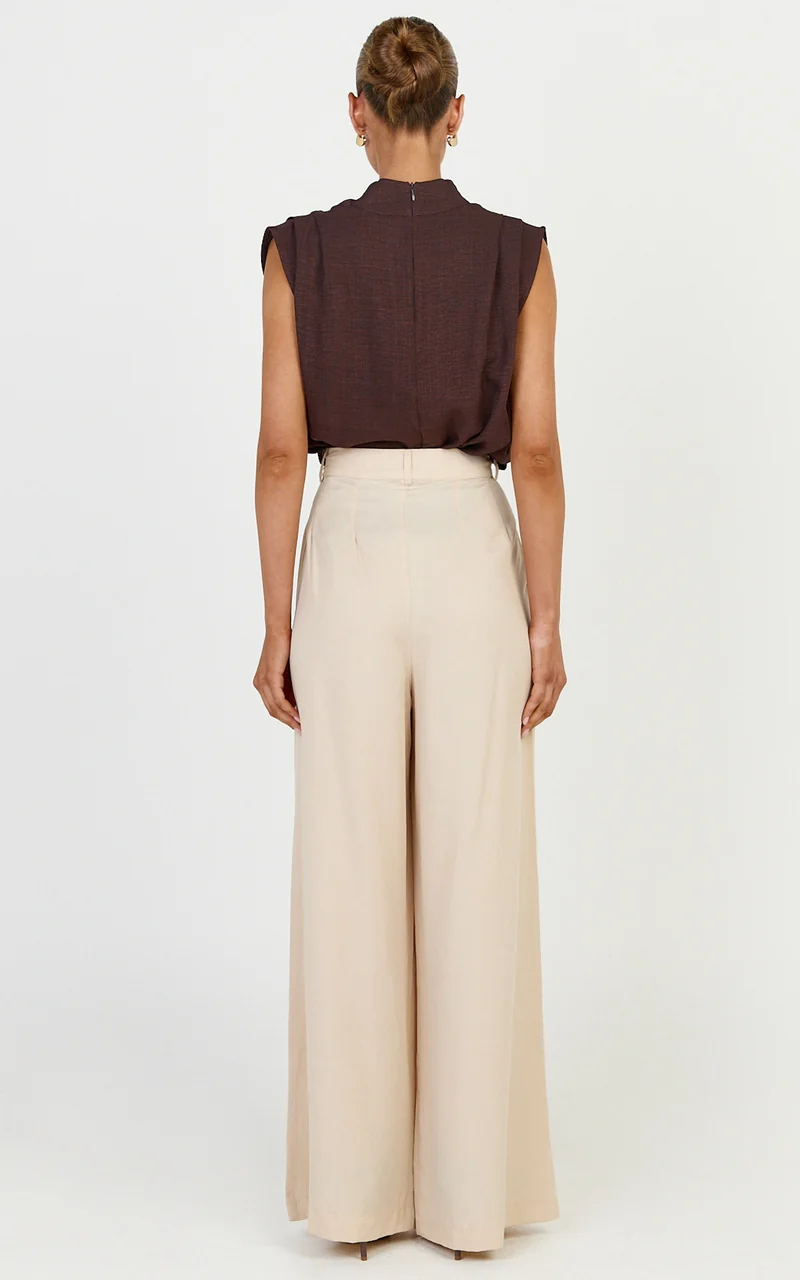 Clarke Pants - High Waist Wide Leg Pants in Neutral