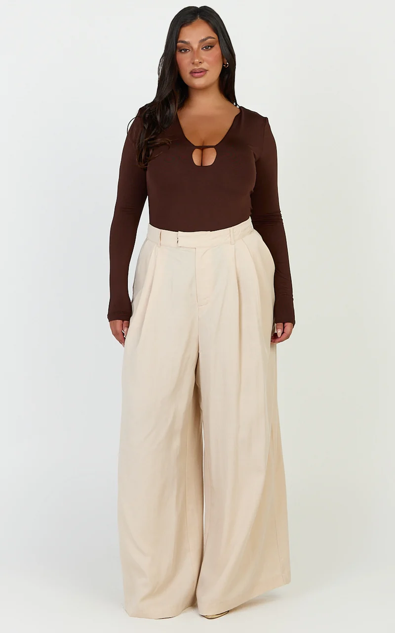 Clarke Pants - High Waist Wide Leg Pants in Neutral