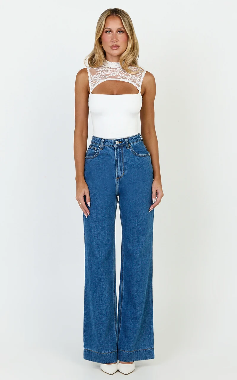 Blanche Top - Cut Out Lace Top in White