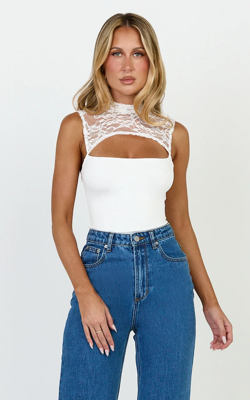 Blanche Top - Cut Out Lace Top in White