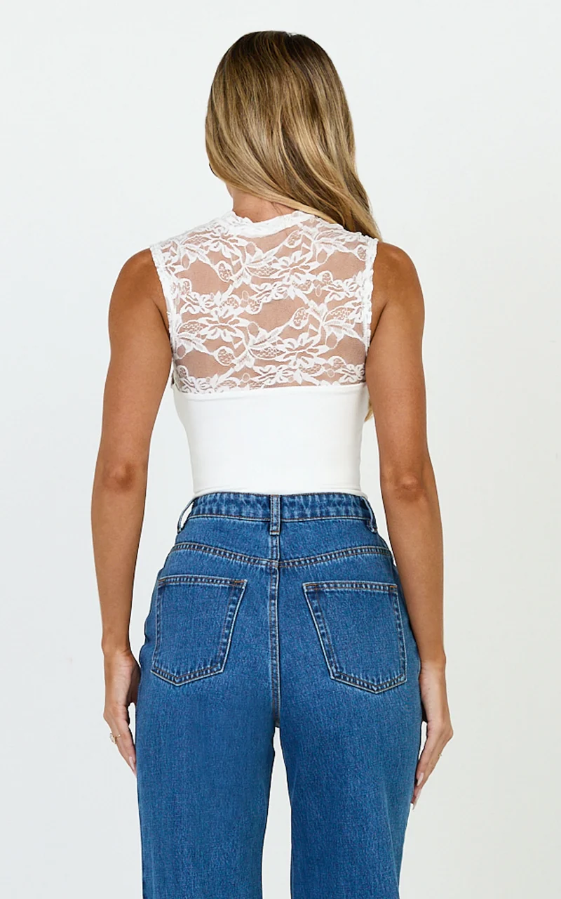 Blanche Top - Cut Out Lace Top in White