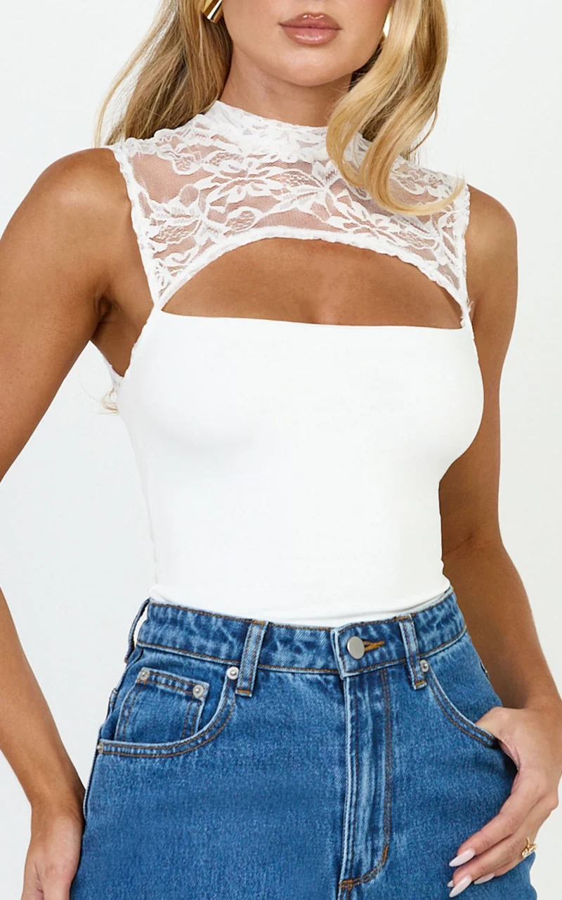 Blanche Top - Cut Out Lace Top in White