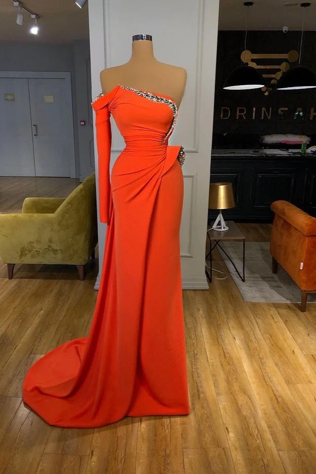 Robe de bal sirène orange élégante à manches longues et paillettes scintillantes