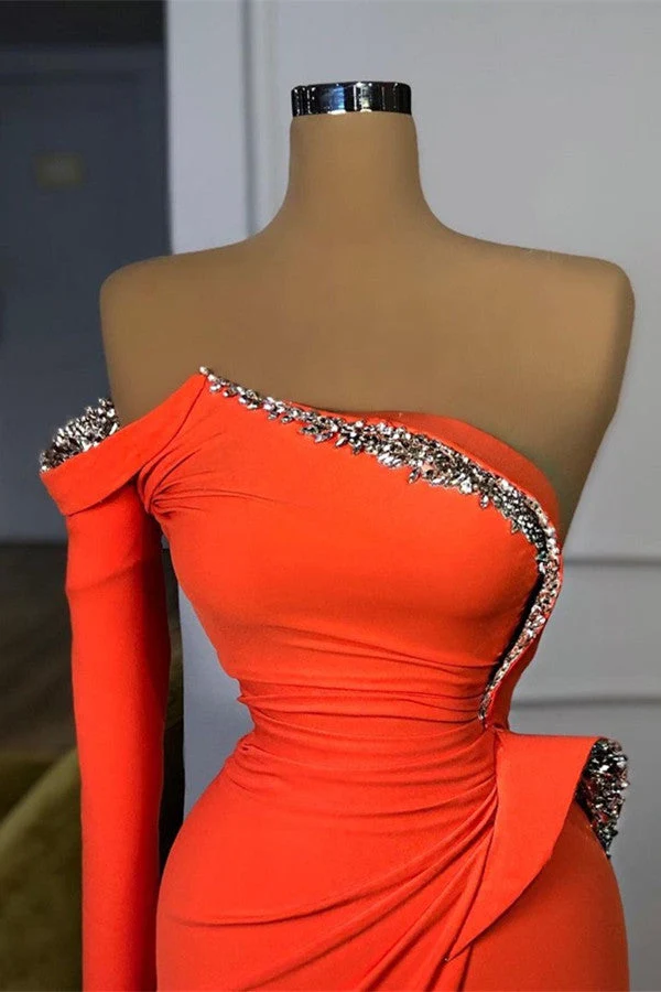 Robe de bal sirène orange élégante à manches longues et paillettes scintillantes