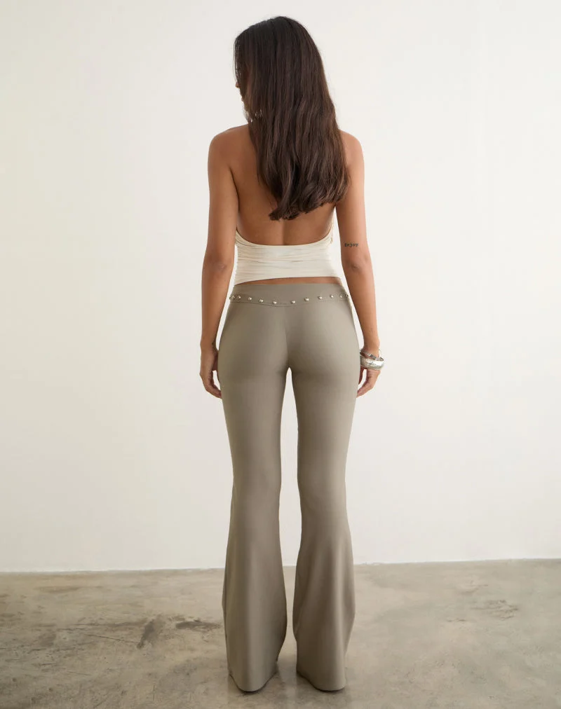 Pantalon Marta en tissu stretch taupe