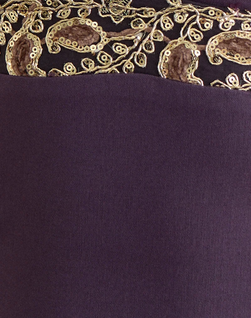 Haut dos nu Orvio, couleur violet foncé, avec bordure brodée de paillettes