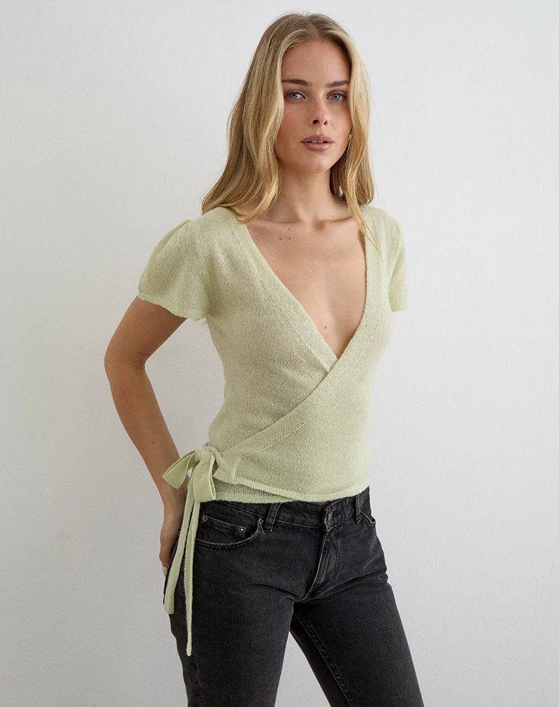 Haut Yoana en maille transparente, vert lys