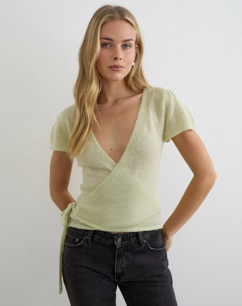 Haut Yoana en maille transparente, vert lys