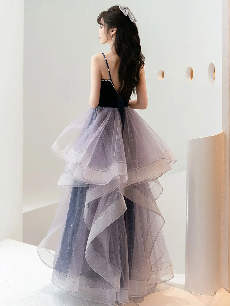 Robe de bal élégante en tulle violet à col en cœur et longueur au sol pour les remises de diplômes