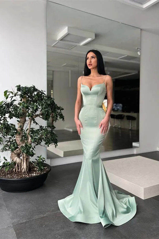 Robe de bal sirène élégante à longues bretelles spaghetti, robe longue chic