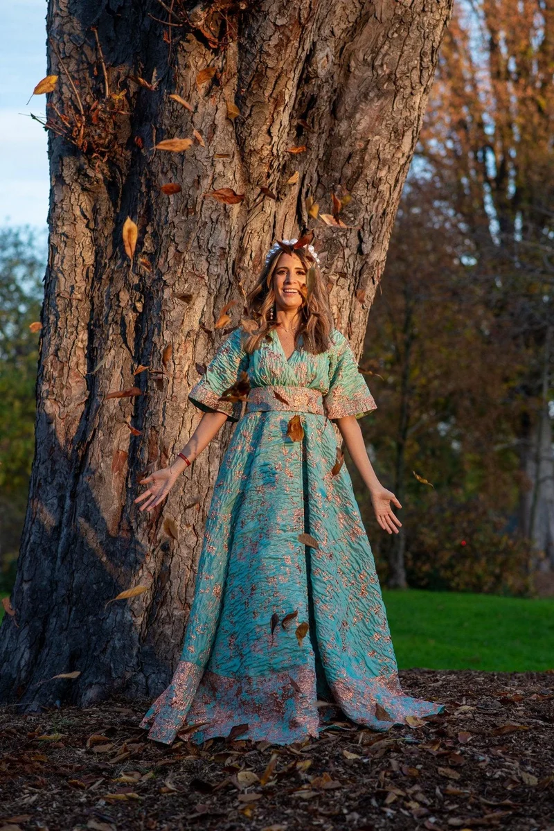 Robe jacquard de soie vert d'eau