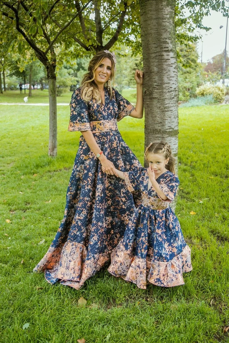 Robe jacquard bleue marine