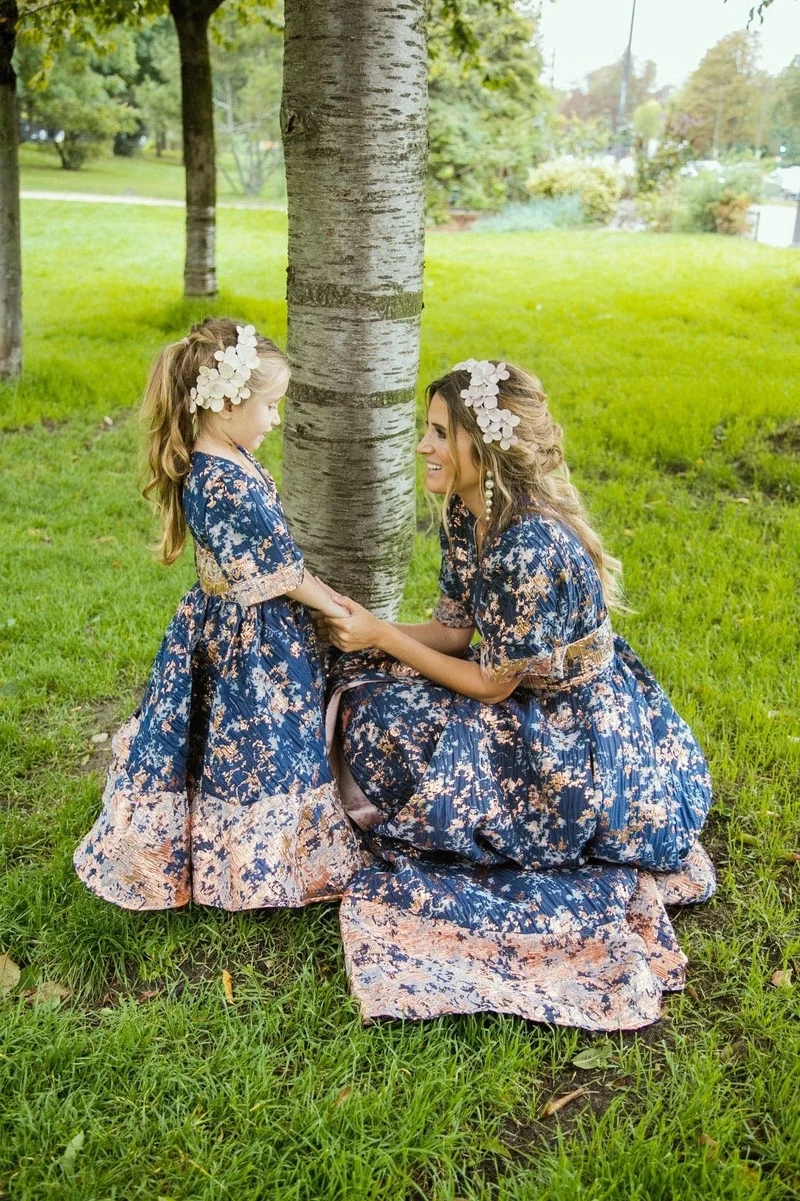 Robe jacquard bleue marine