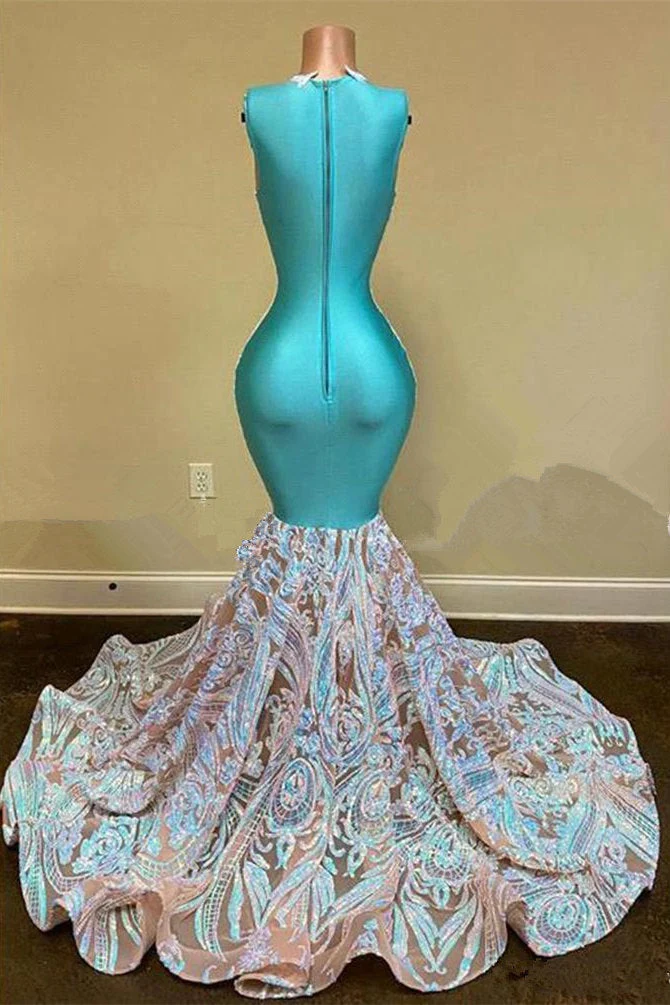 Robe de bal sirène élégante sans manches en dentelle, longue, avec perles complexes