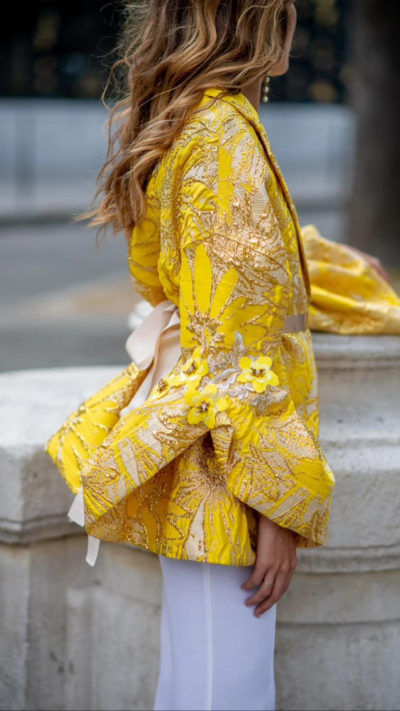 Veste en jacquard jaune
