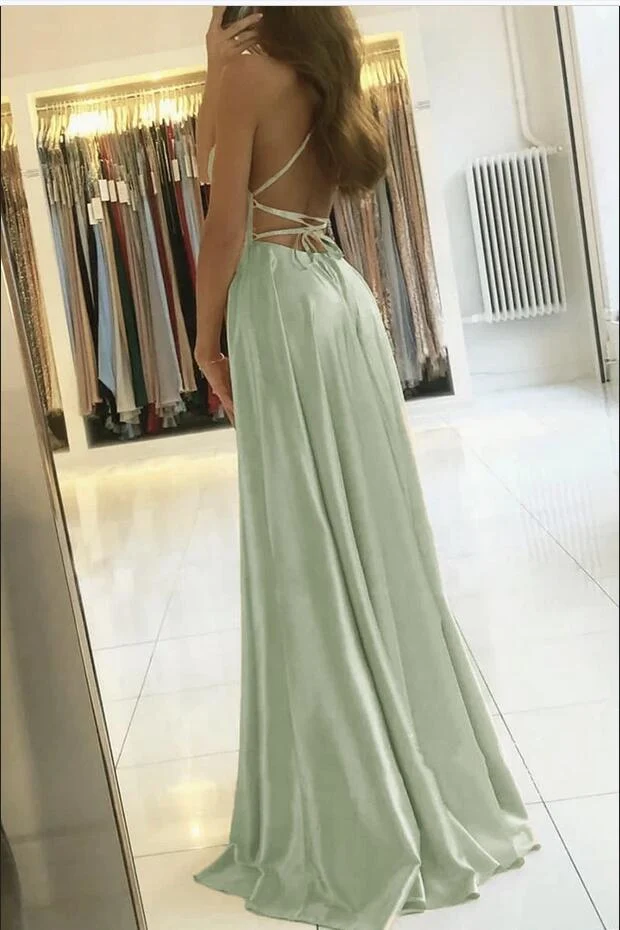 Robe de bal élégante à bretelles spaghetti et fente latérale pour femme