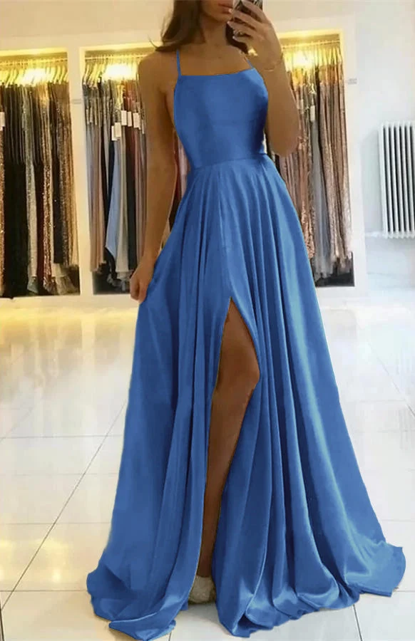 Robe de bal élégante à bretelles spaghetti et fente latérale pour femme