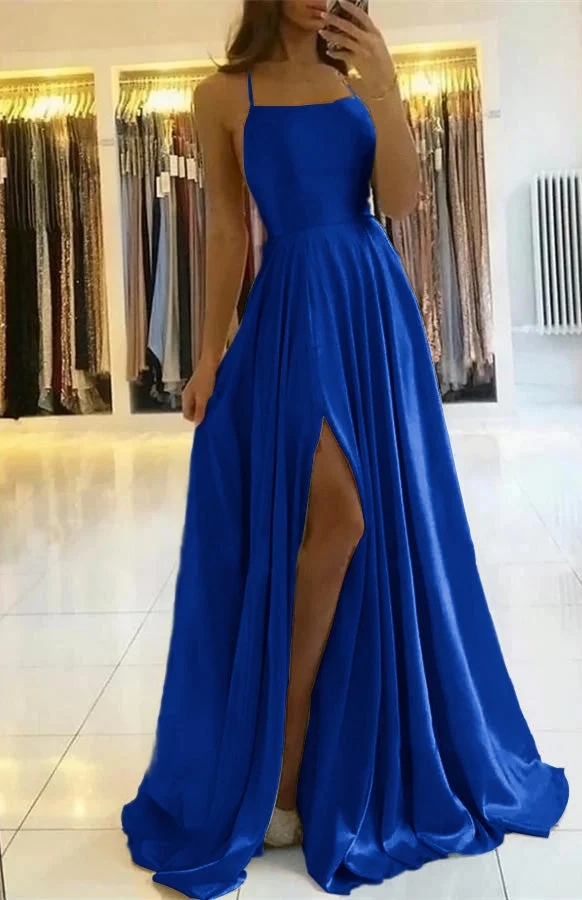 Robe de bal élégante à bretelles spaghetti et fente latérale pour femme