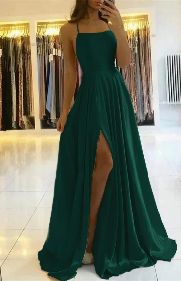 Robe de bal élégante à bretelles spaghetti et fente latérale pour femme