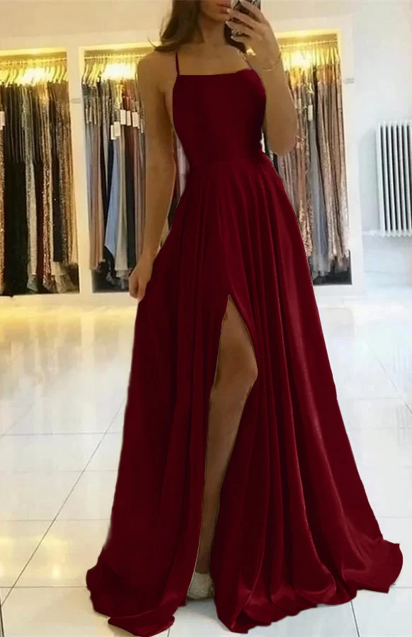 Robe de bal élégante à bretelles spaghetti et fente latérale pour femme