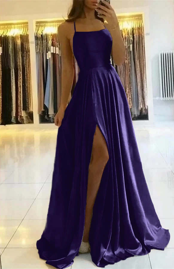 Robe de bal élégante à bretelles spaghetti et fente latérale pour femme