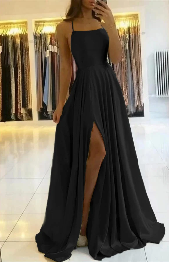 Robe de bal élégante à bretelles spaghetti et fente latérale pour femme