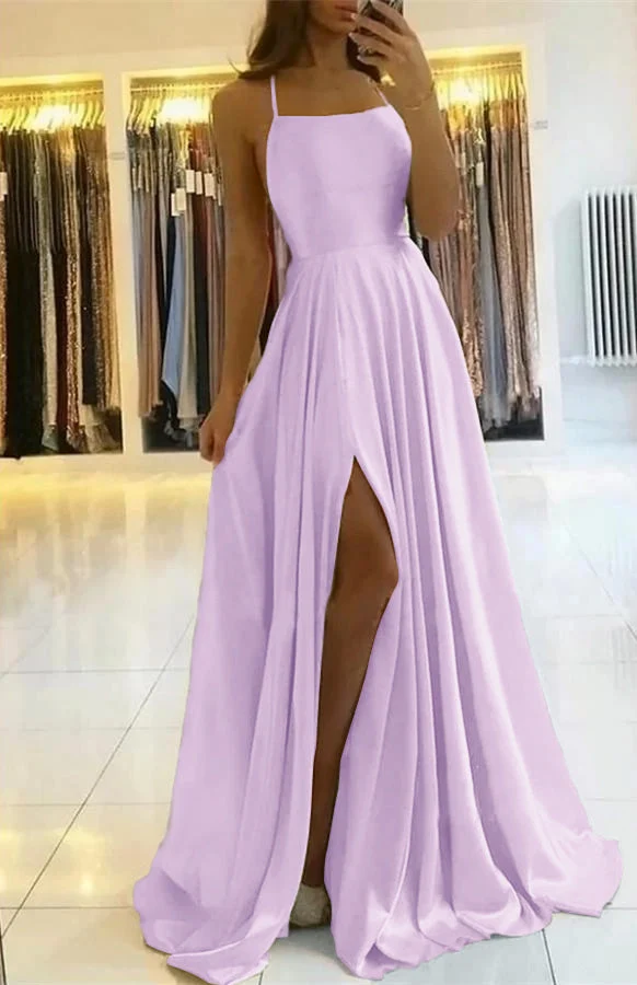 Robe de bal élégante à bretelles spaghetti et fente latérale pour femme
