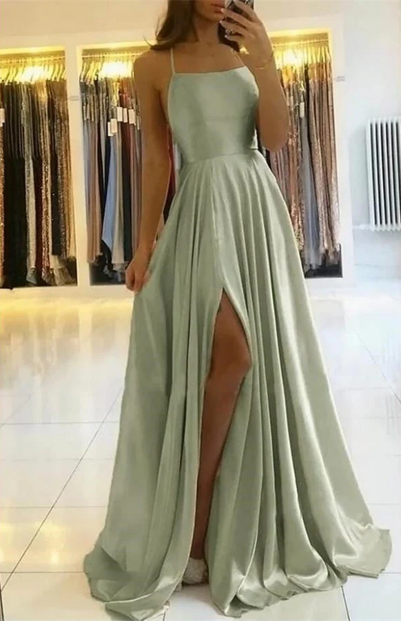 Robe de bal élégante à bretelles spaghetti et fente latérale pour femme