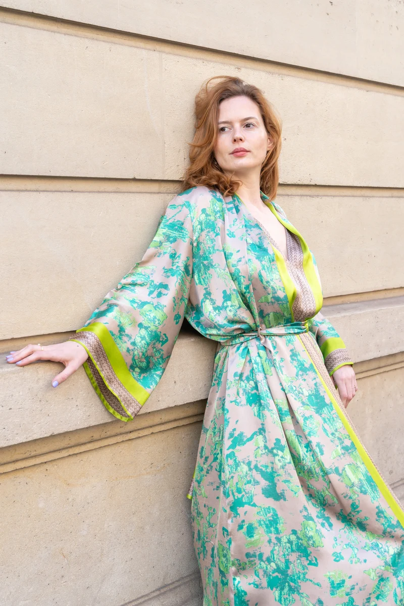 Robe Kimono en soie verte