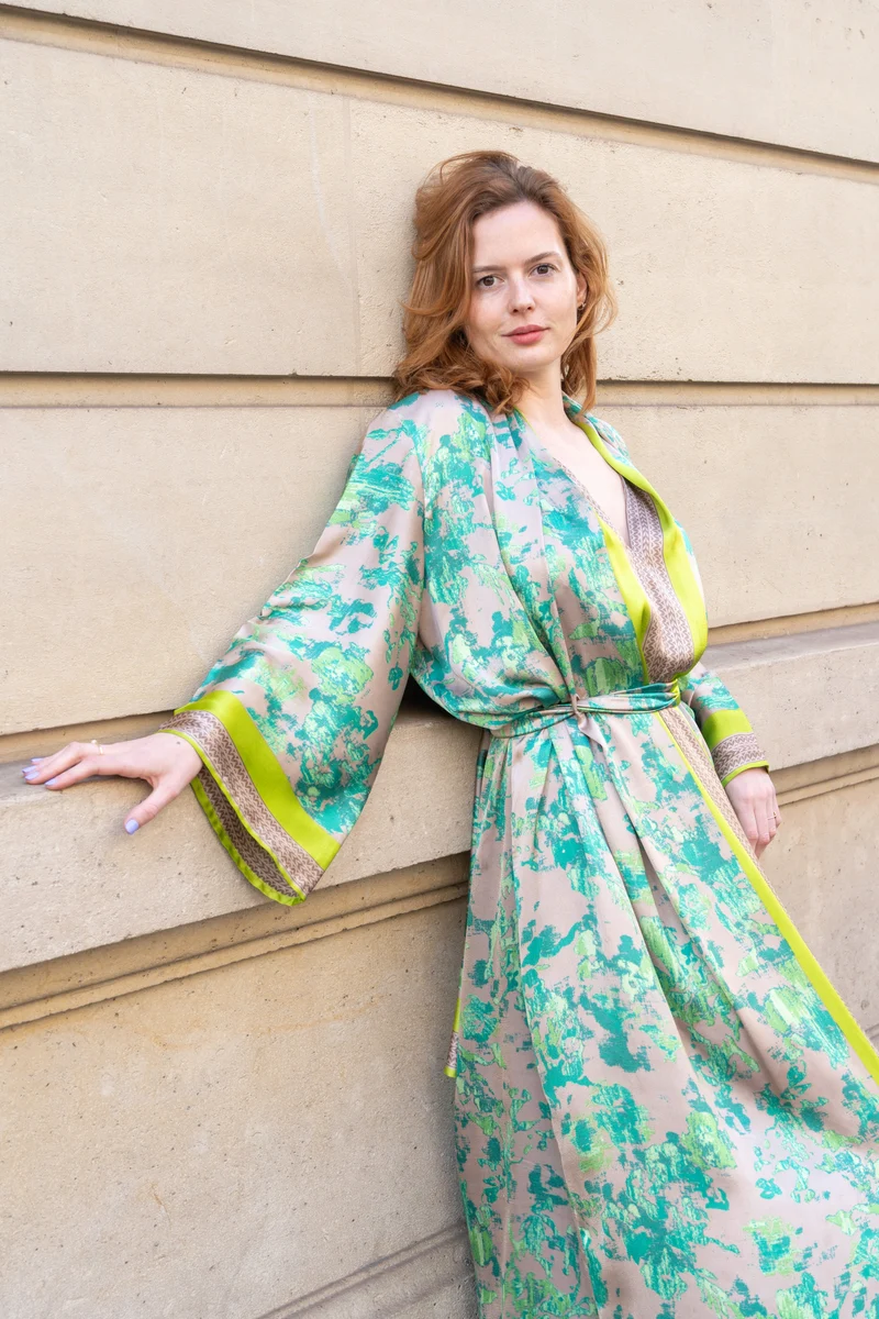 Robe Kimono en soie verte