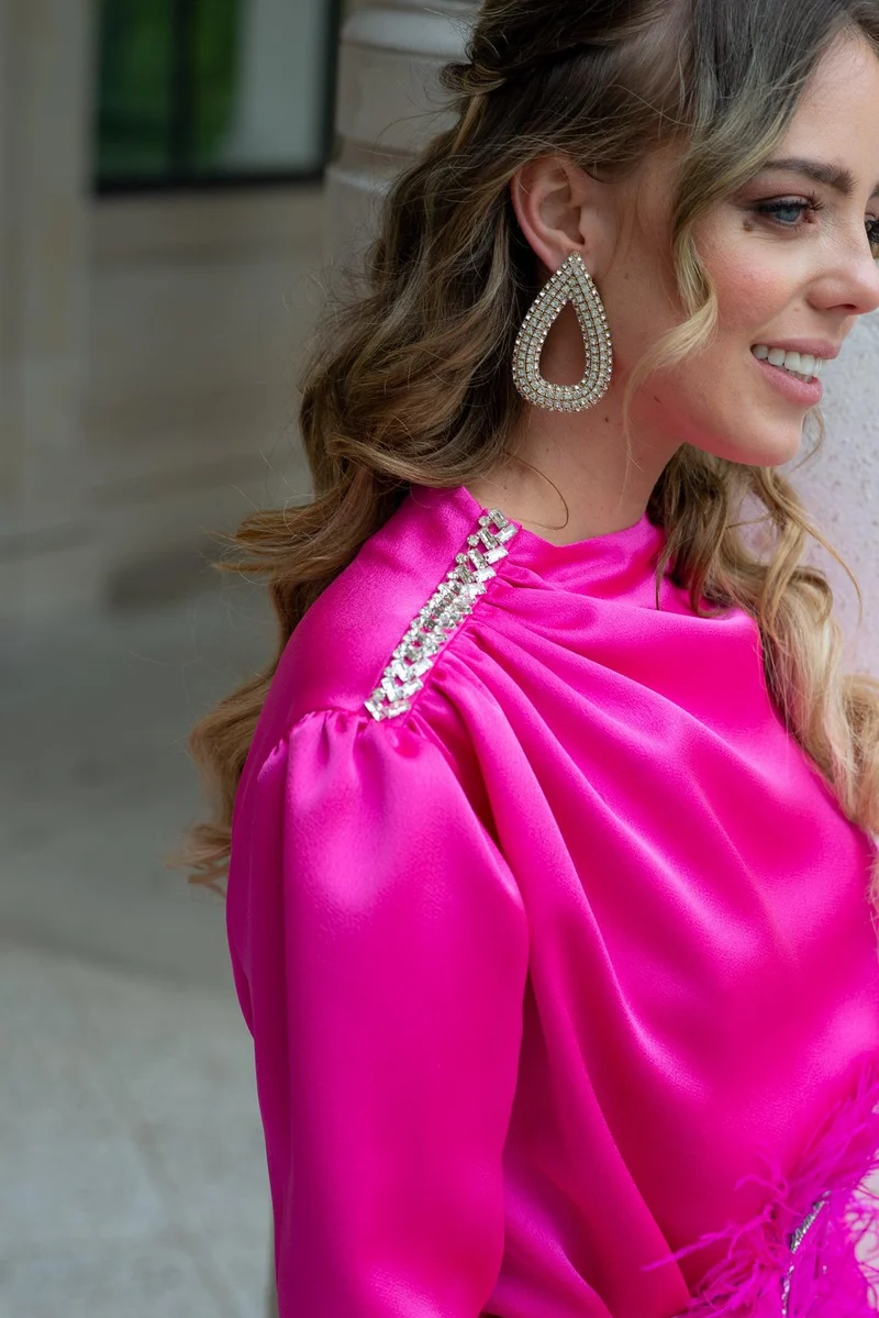 Robe longueur midi fuschia a détails scharowsky