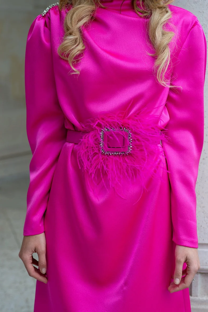 Robe longueur midi fuschia a détails scharowsky