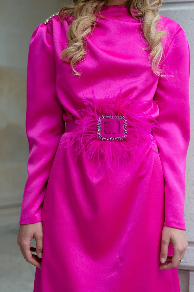 Robe longueur midi fuschia a détails scharowsky