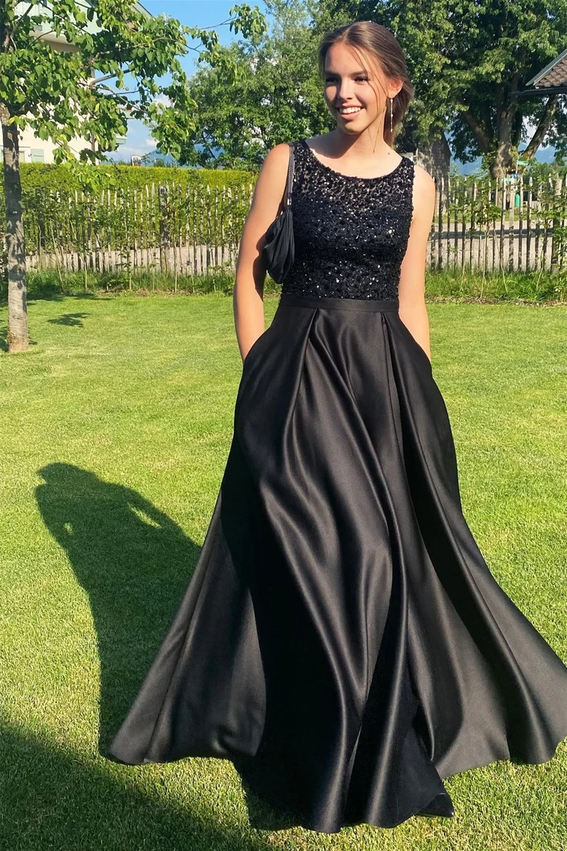Robe de bal longue noire élégante sans manches, style sirène, à paillettes, pour occasions spéciales
